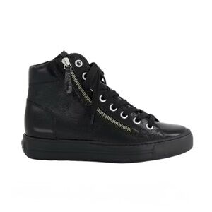 Black Patent Leather High-top Sneakers with Zipper.  US sizes